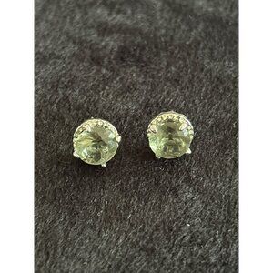 Silver Tone Green Crystal & Rhinestone Stud Earrings